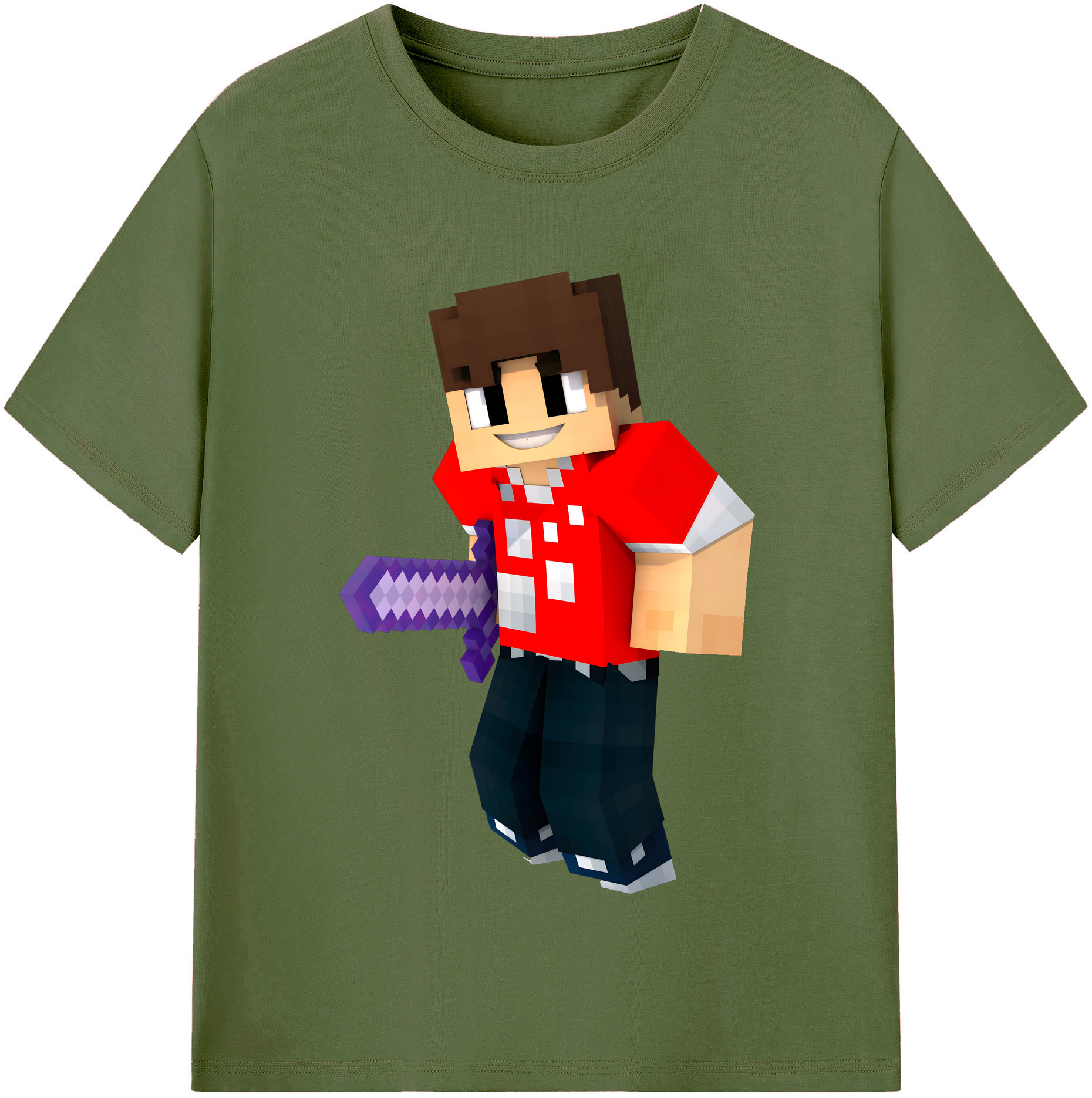 （画像用） マインクラフト ブロックの世界 Minecraft MC Block world 綿100％半袖Tシャツ（フロントプリント）